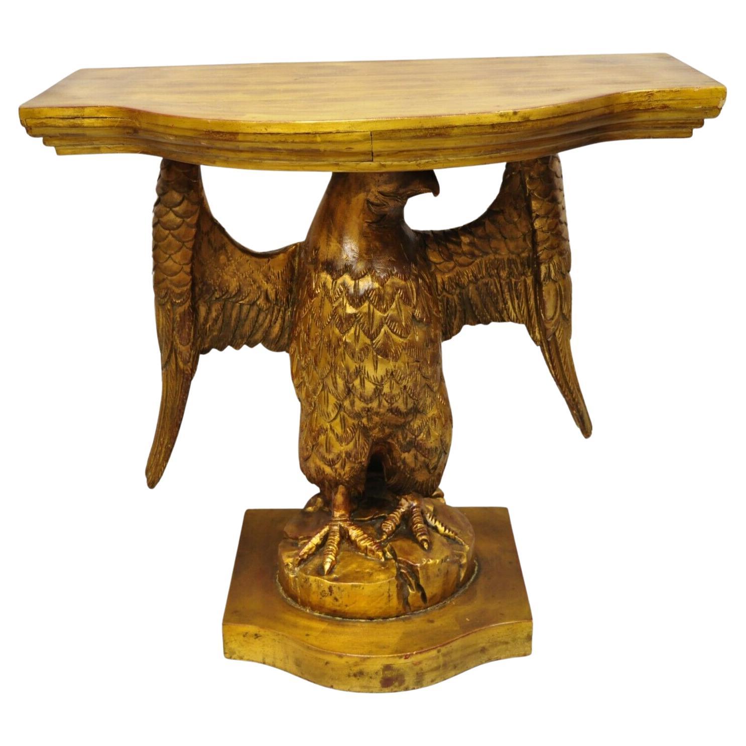 Italian Gold Giltwood Neoclassical Style American Eagle Console Hall Table For Sale