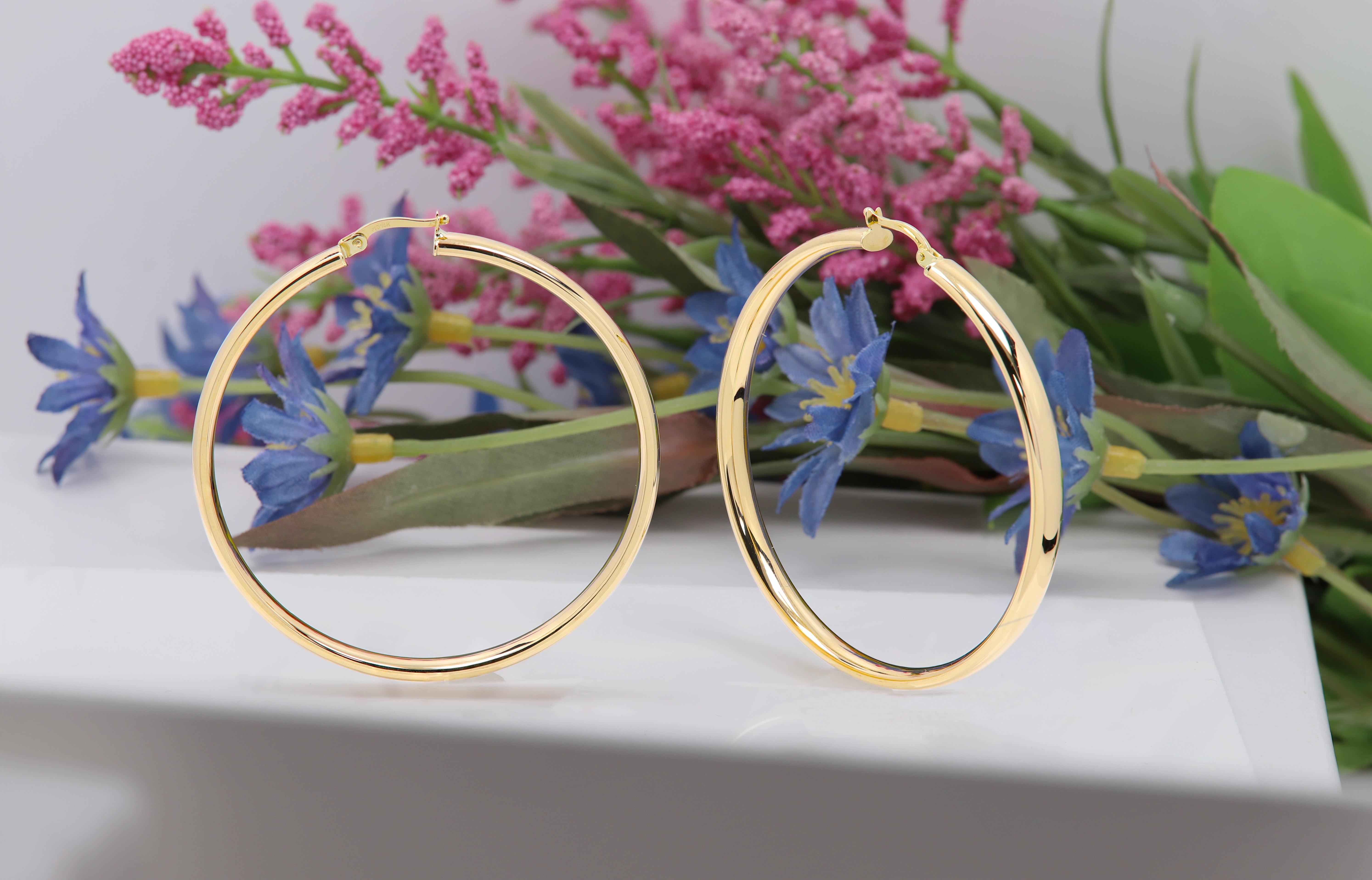 Women's Italian Gold Hoops real 14k Gold Hoop Earrings 2.2 inch Large and Light Weight
