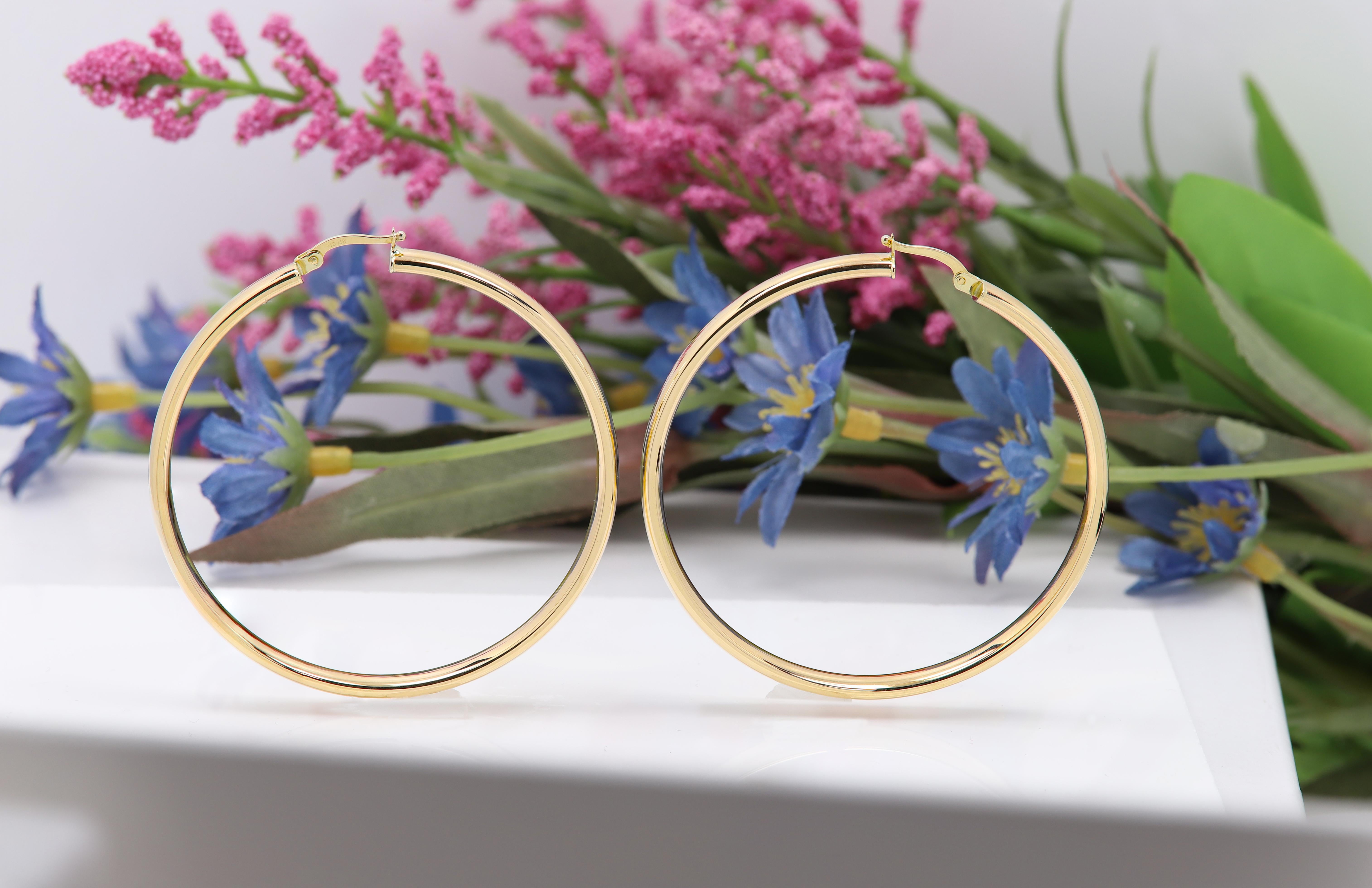Italian Gold Hoops real 14k Gold Hoop Earrings 2.2 inch Large and Light Weight 2
