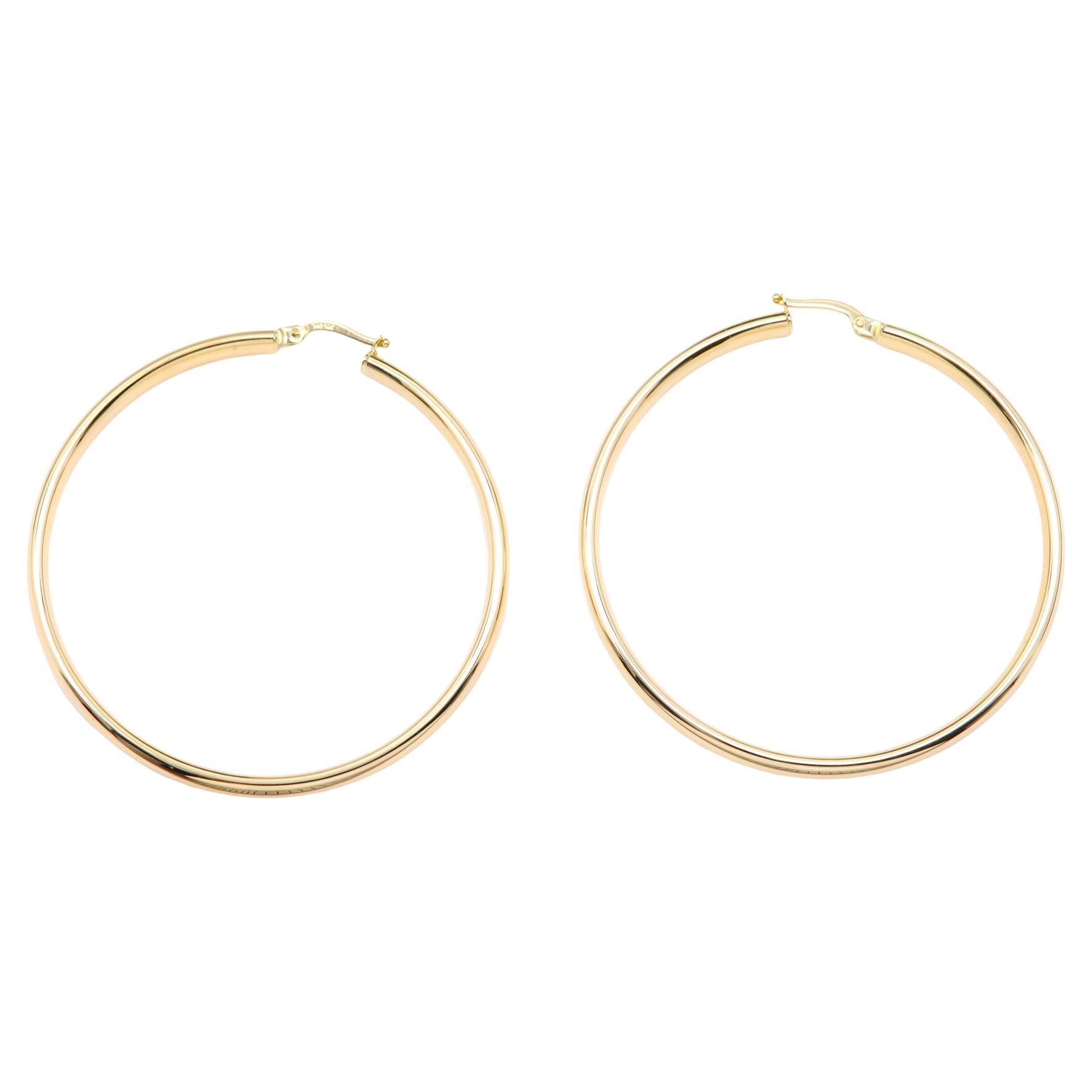 Italian Gold Hoops real 14k Gold Hoop Earrings 2.2 inch Large and Light Weight