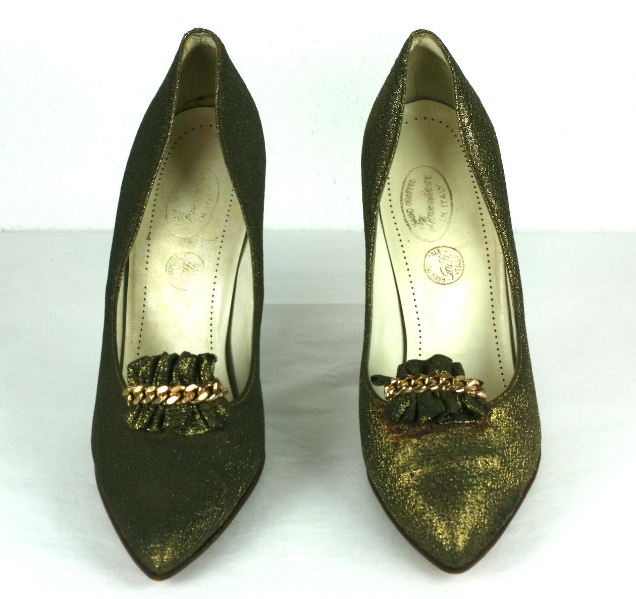 Black Italian Gold Lame Suspended Pumps For Sale