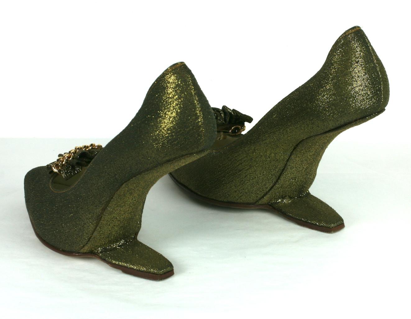 Women's Italian Gold Lame Suspended Pumps For Sale