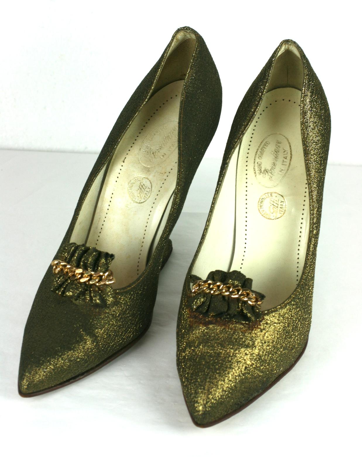 Italian Gold Lame Suspended Pumps For Sale 1