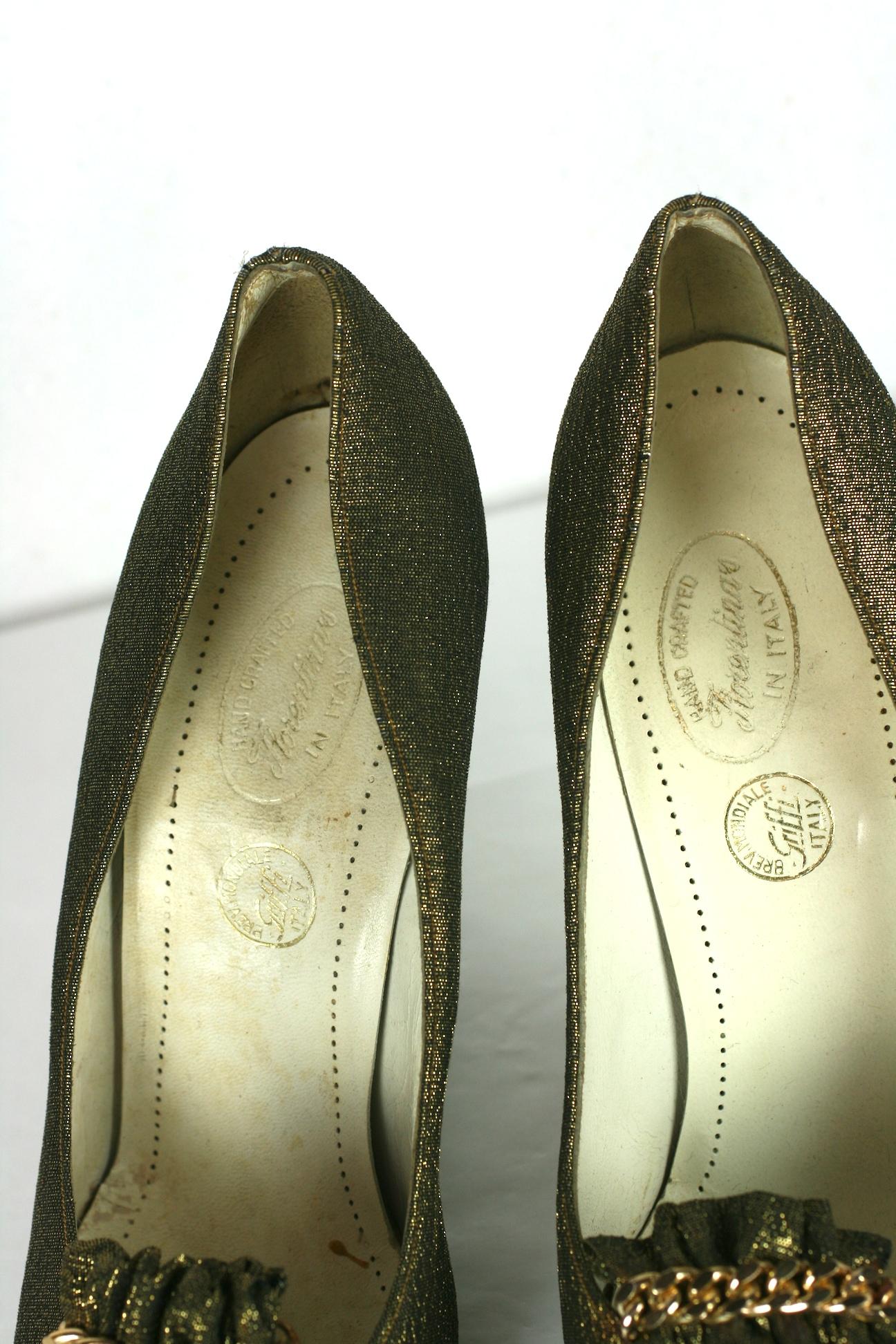Italian Gold Lame Suspended Pumps For Sale 2