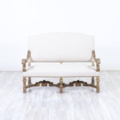 Italian Gold-Leaf Carved Giltwood & Linen Sofa