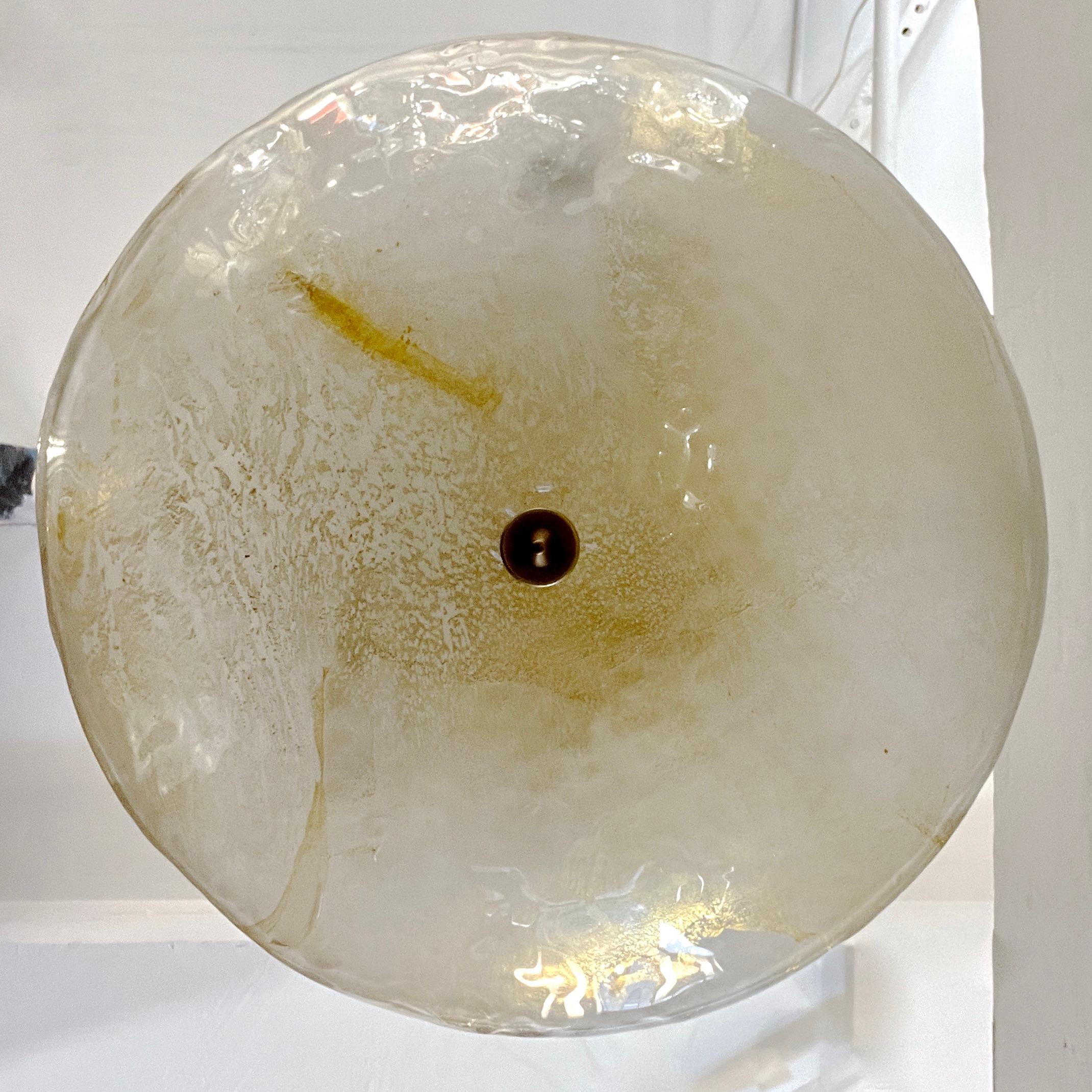 Art Glass Italian Gold Frosted Crystal Murano Glass Bronze Round Flush Mount /Pendant For Sale