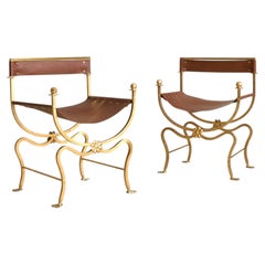 Italian Gold-Leaf + Leather Accent Chair, 1960s - 2 Available