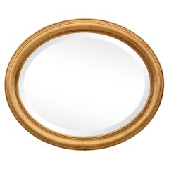 Italian Gold Leaf Oval Beveled Mirror, 1970s