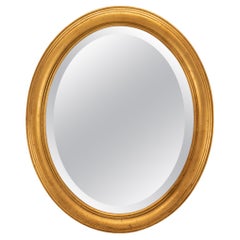 Italian Gold Leaf Oval Beveled Mirror, 1970s