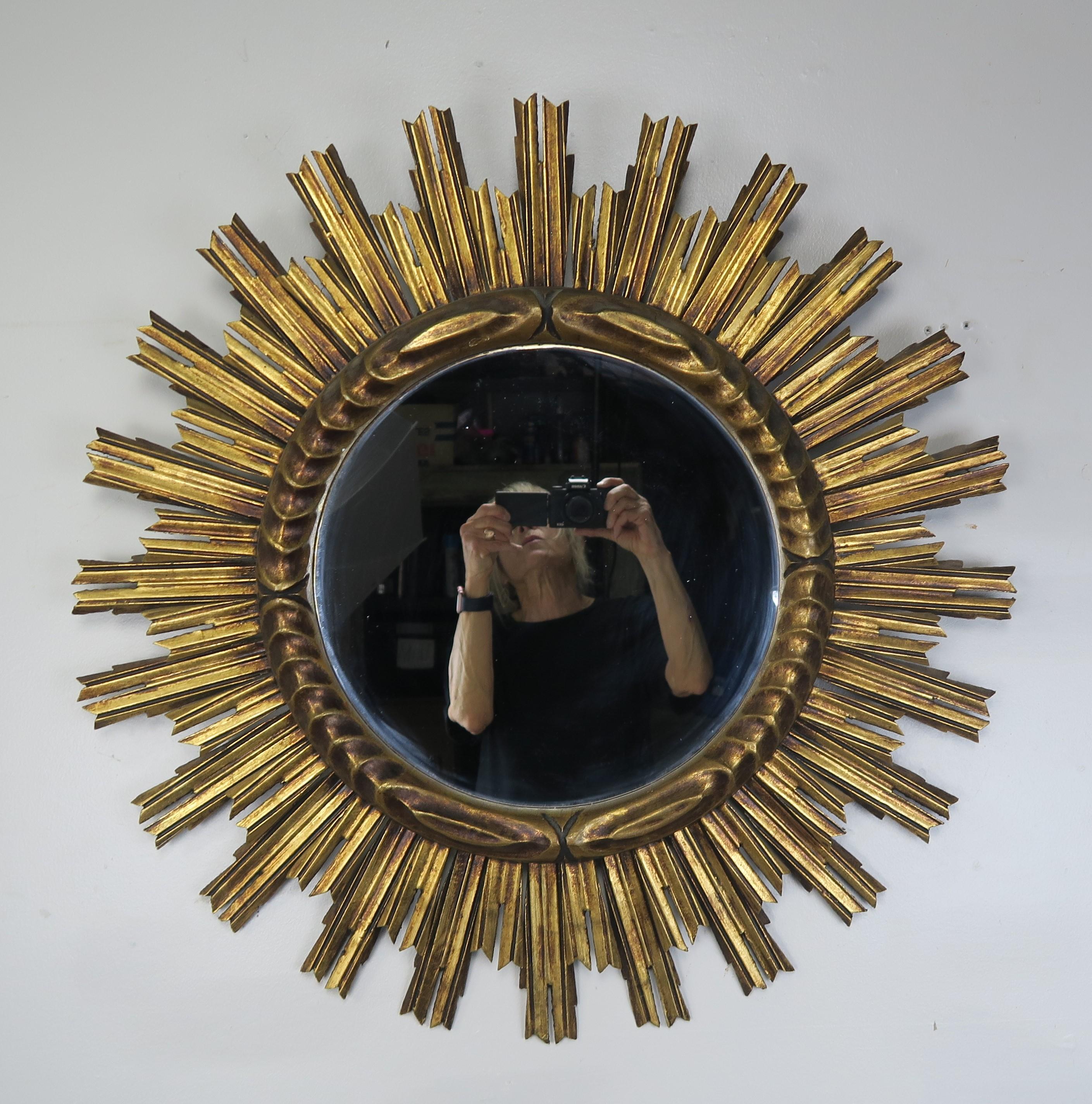 Italian Gold Leaf Sunburst Mirror, circa 1930s 6