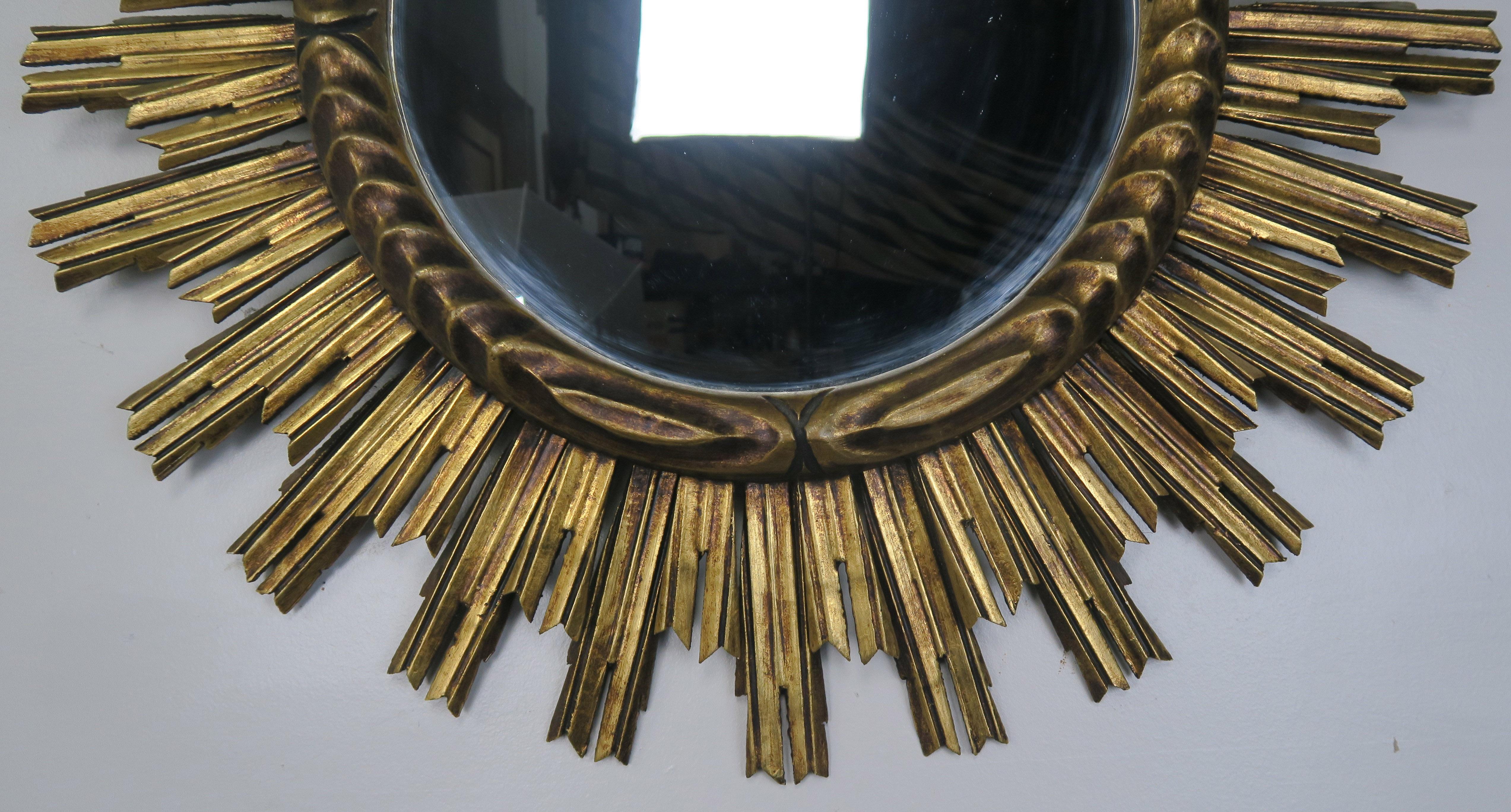 Baroque Italian Gold Leaf Sunburst Mirror, circa 1930s