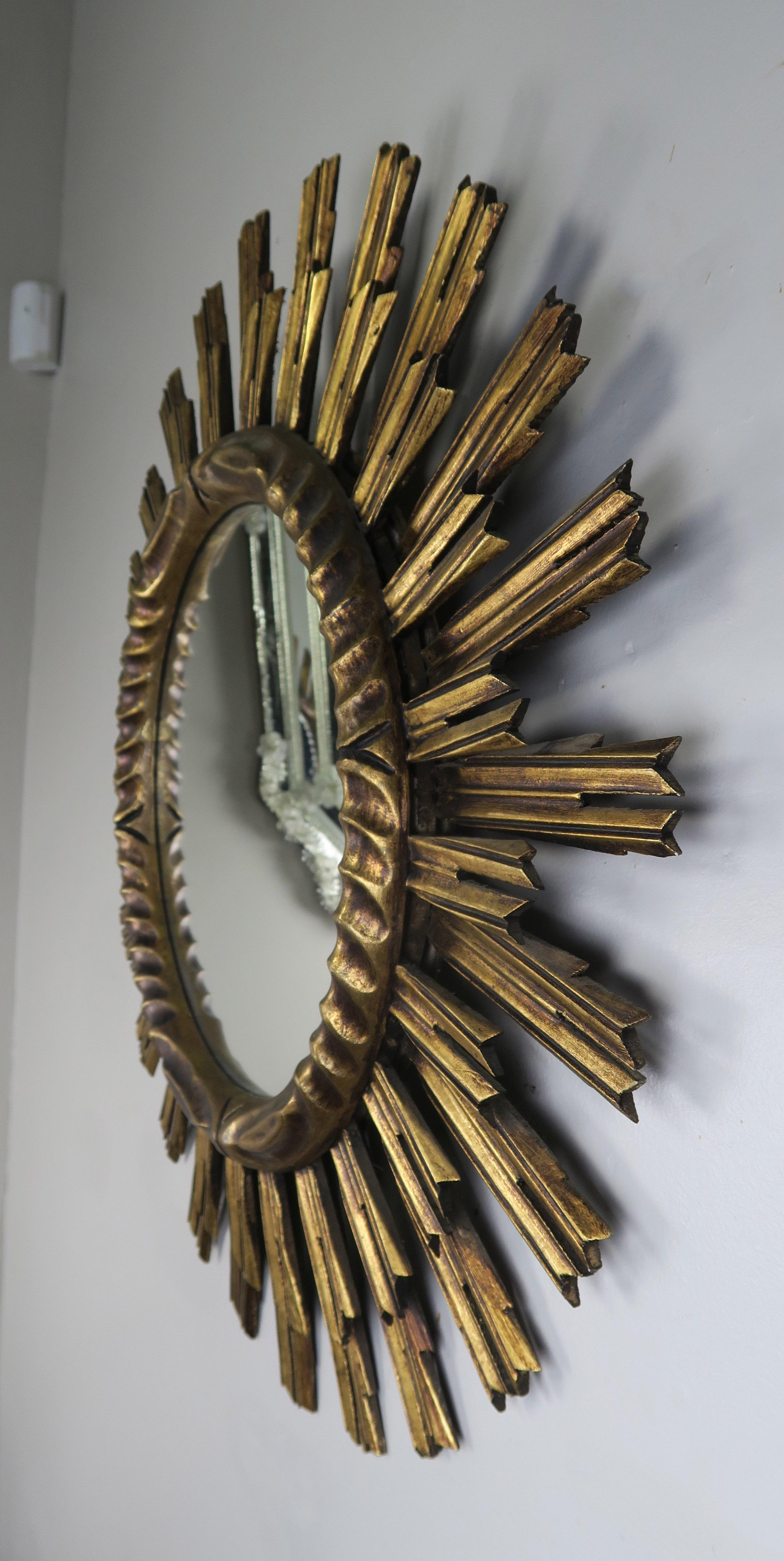 Italian Gold Leaf Sunburst Mirror, circa 1930s 3