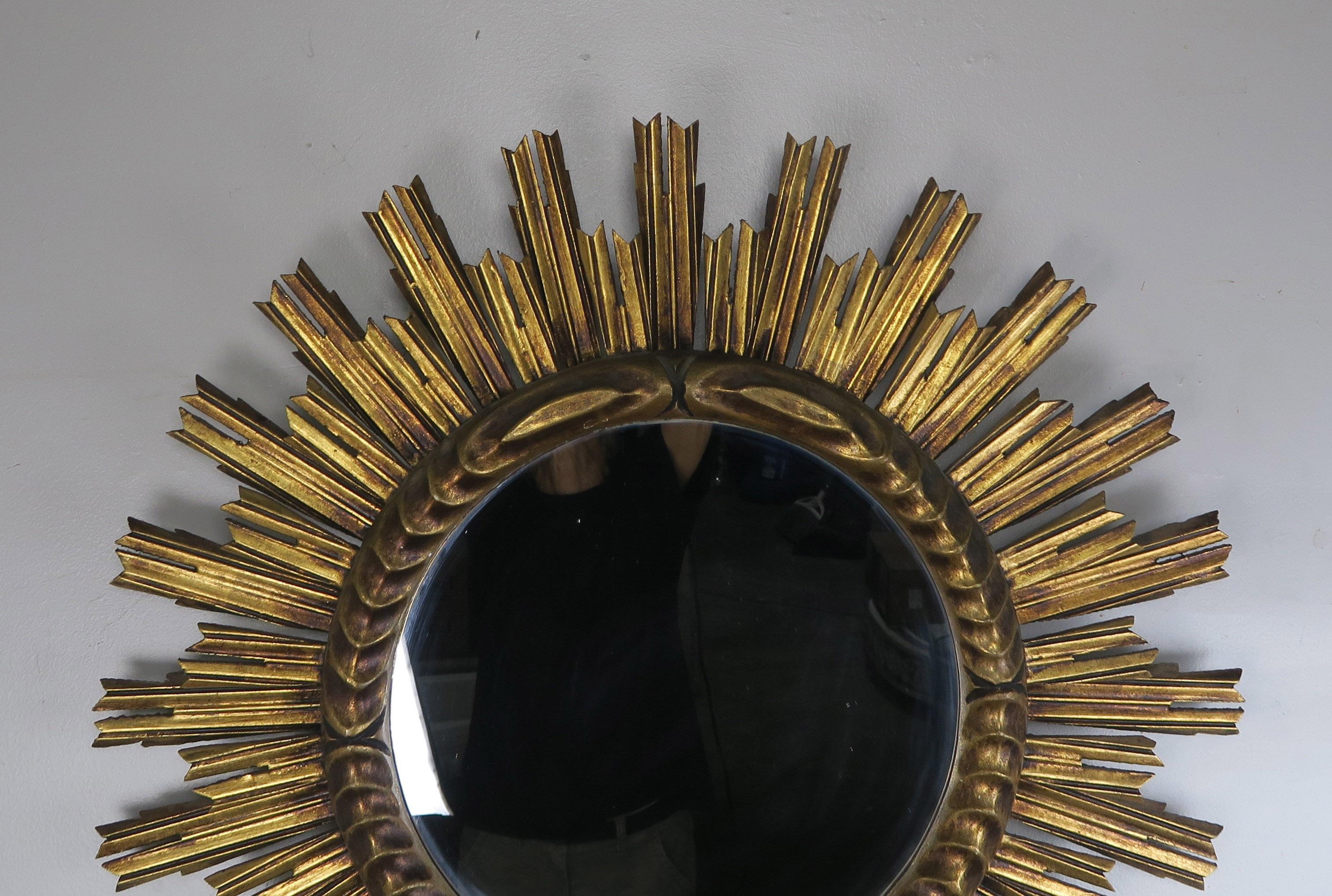 Italian Gold Leaf Sunburst Mirror, circa 1930s 4