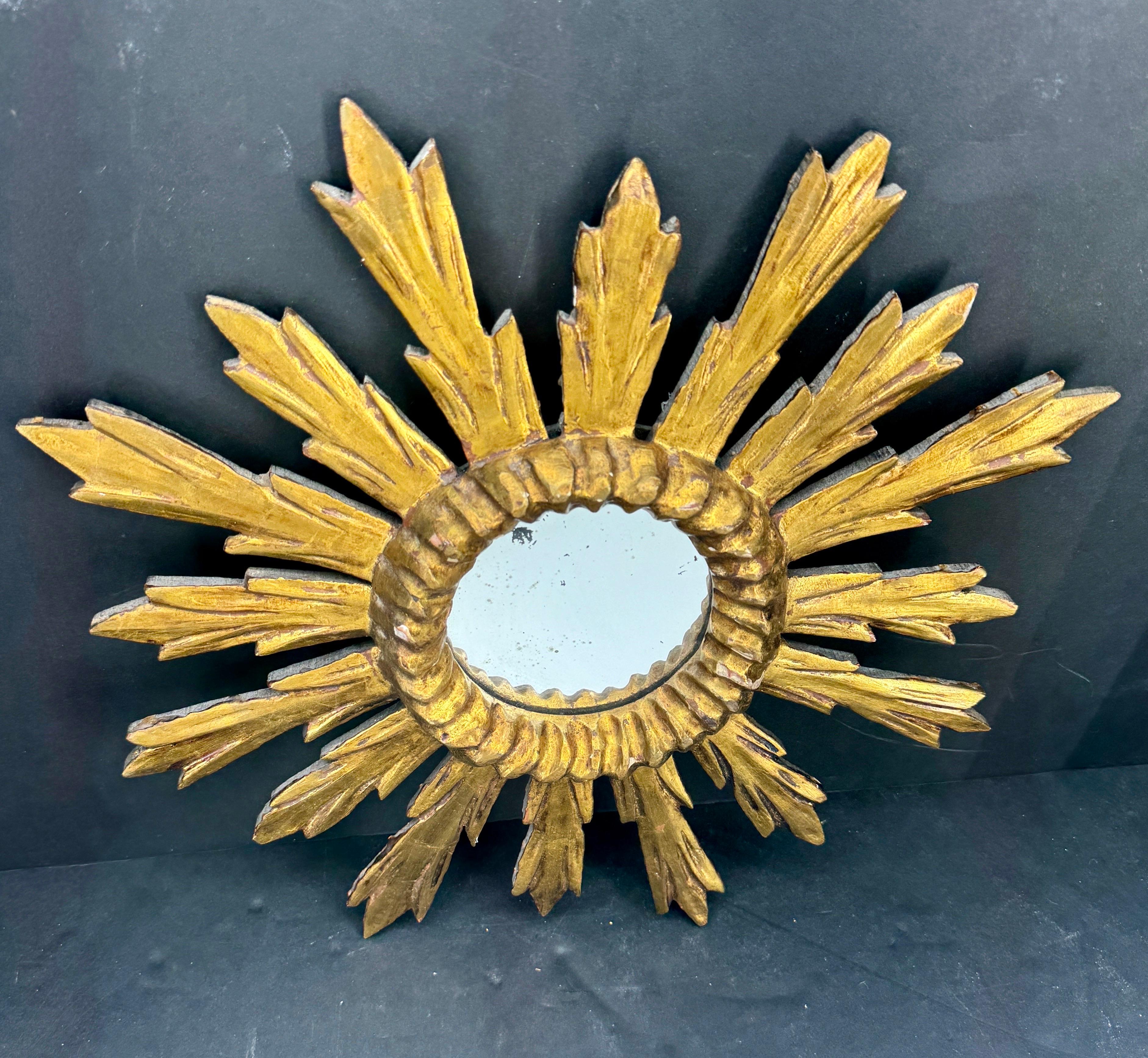 Espejo de Pared Italiano Hoja de Oro Madera Starburst Sunburst Moderno de mediados de siglo en venta