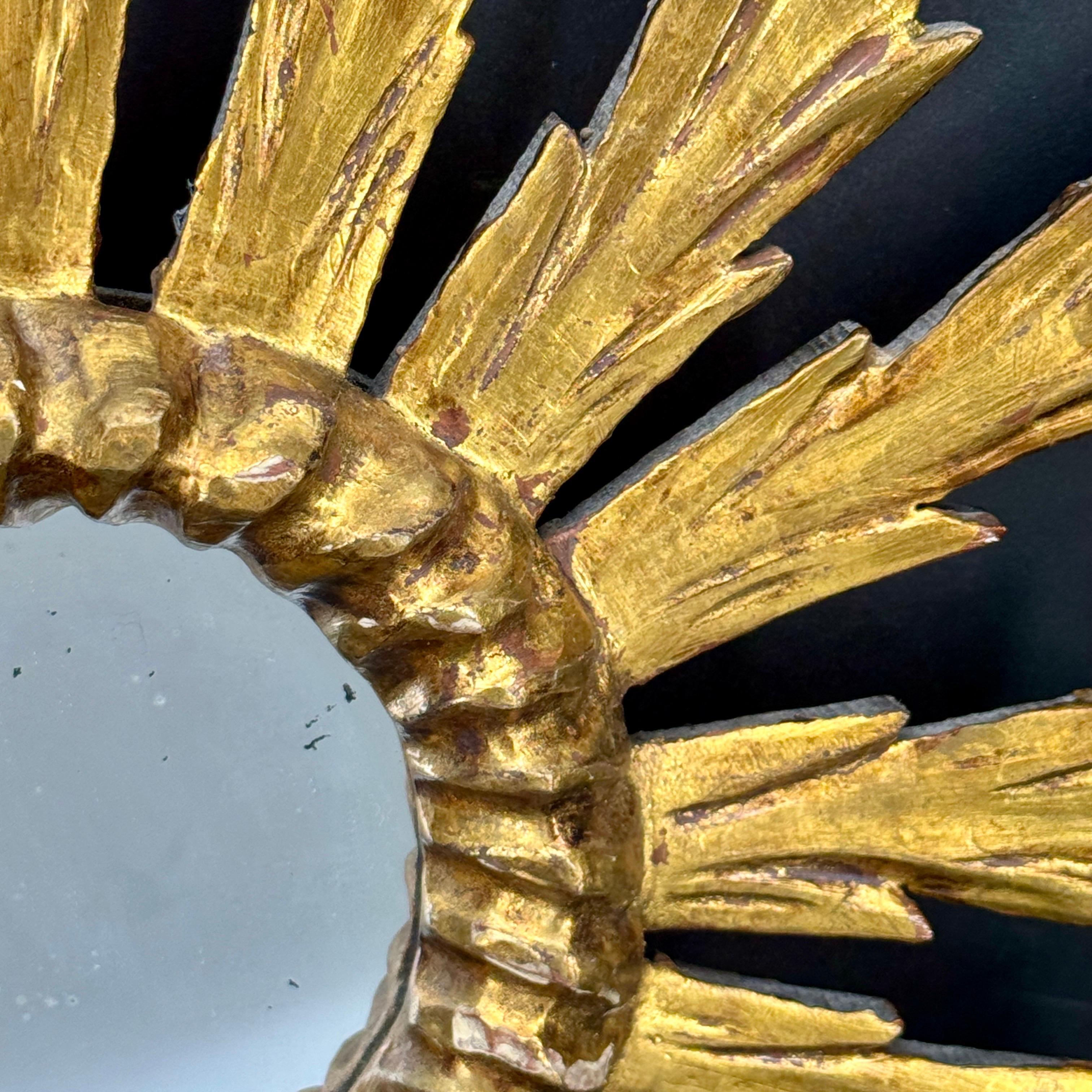 Espejo de Pared Italiano Hoja de Oro Madera Starburst Sunburst Pintura en venta