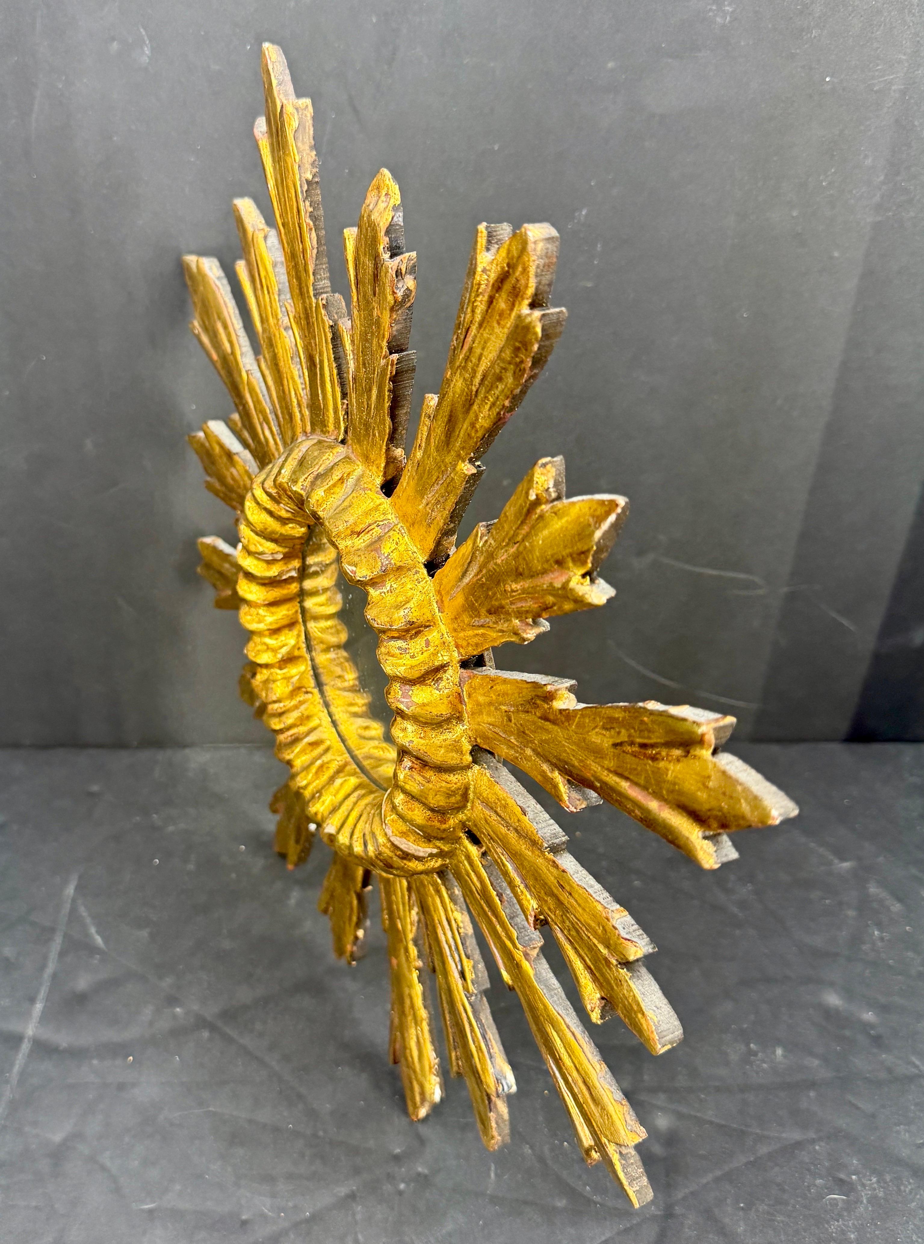 Espejo de Pared Italiano Hoja de Oro Madera Starburst Sunburst en venta 1