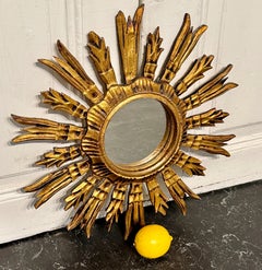 Miroir mural italien étoilé en bois à feuilles d'or, mi-siècle moderne