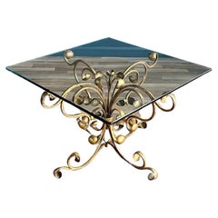 Italian Gold Leafed Iron Table with Glass Top