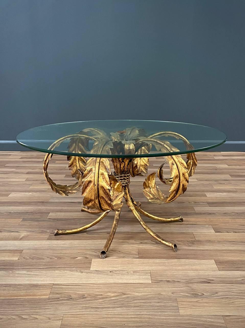 Materials: Gold Leaf Metal, Original Glass Top
Style: Coastal Modern 