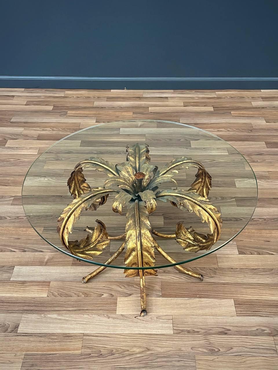 American Italian Gold Leafed Tole Coffee Table Palm Beach Coastal Modern