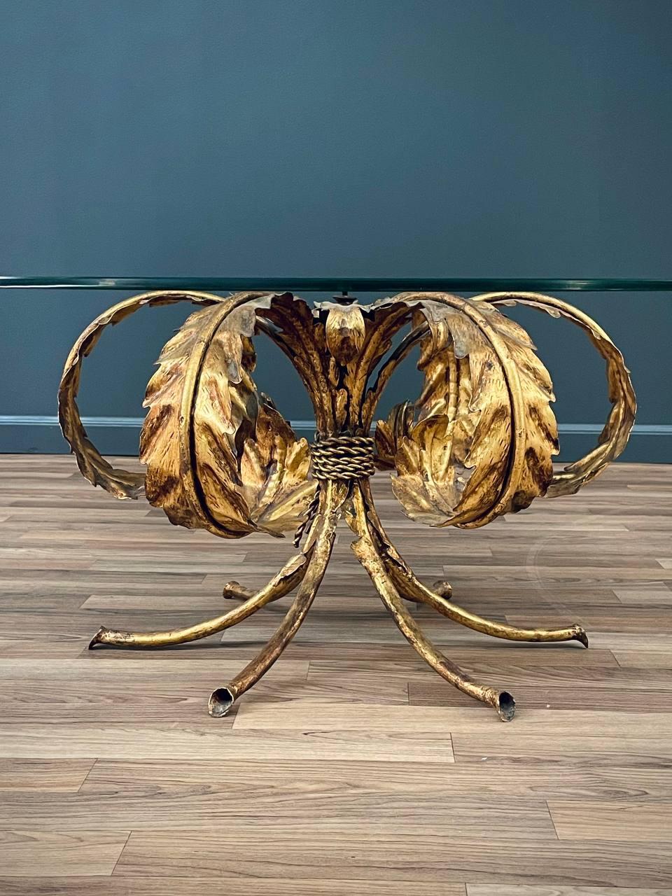 Italian Gold Leafed Tole Coffee Table Palm Beach Coastal Modern In Good Condition In Los Angeles, CA
