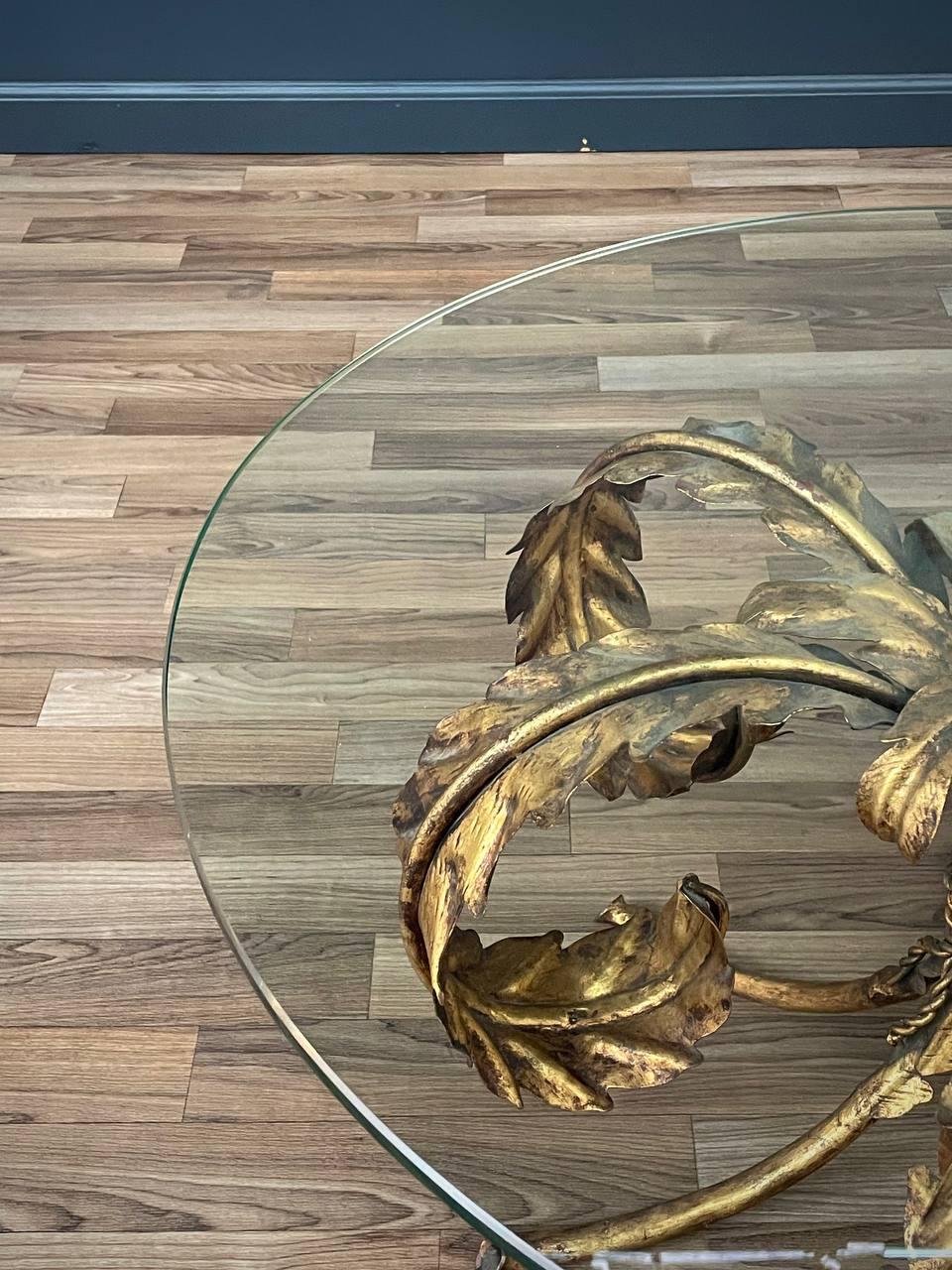 Mid-20th Century Italian Gold Leafed Tole Coffee Table Palm Beach Coastal Modern