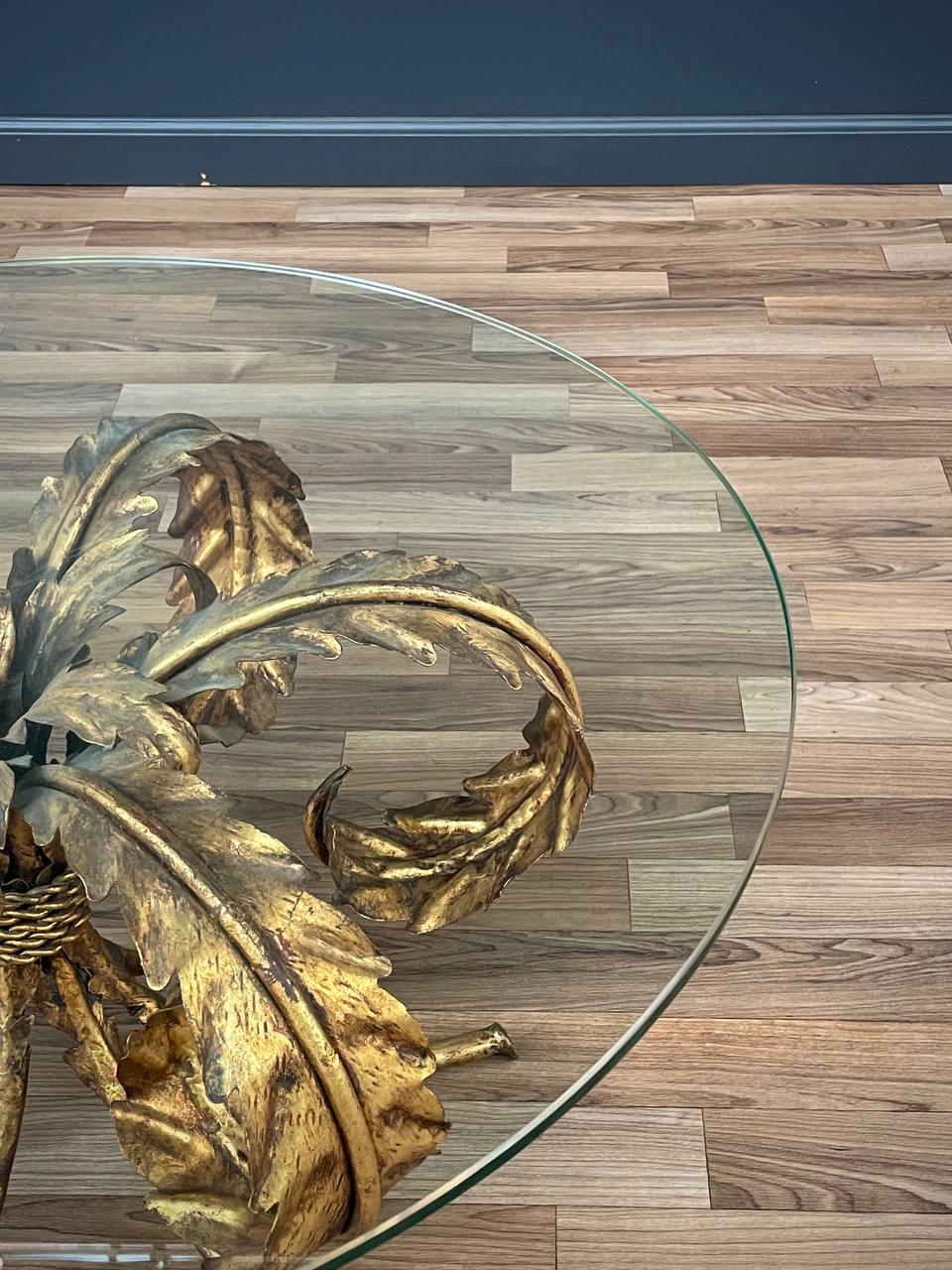 Metal Italian Gold Leafed Tole Coffee Table Palm Beach Coastal Modern