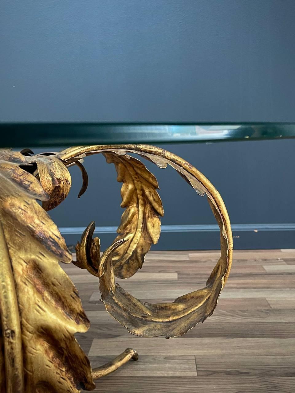 Italian Gold Leafed Tole Coffee Table Palm Beach Coastal Modern 1