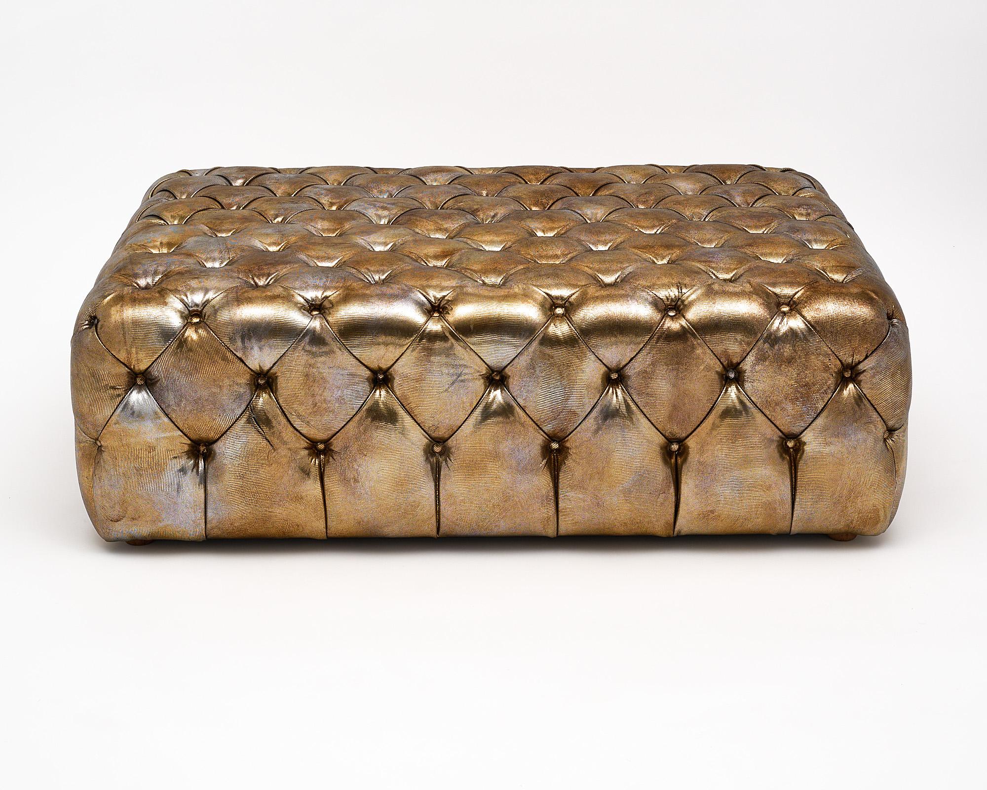 Late 20th Century Italian Gold Leather Chesterfield Ottoman/Bench