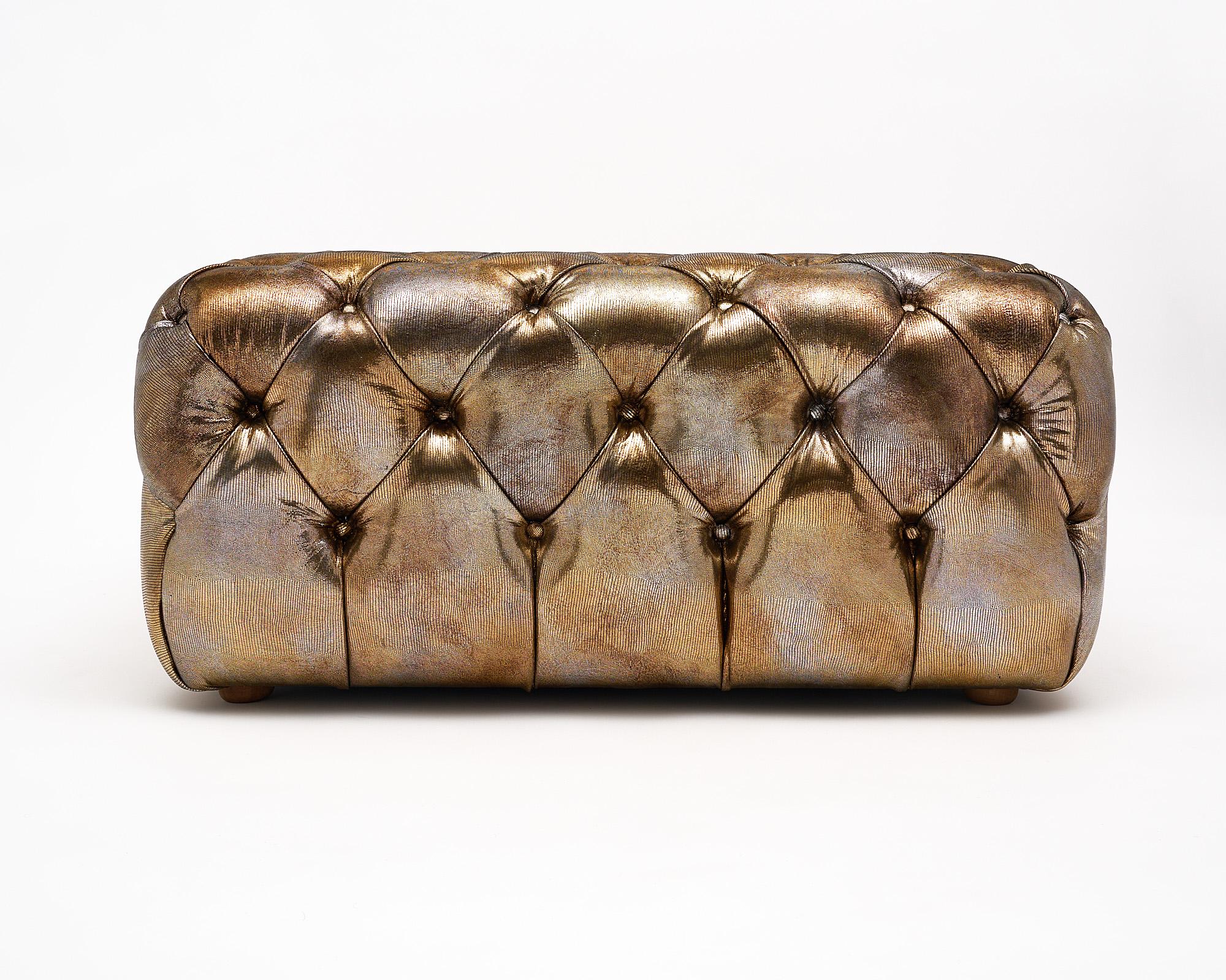 Italian Gold Leather Chesterfield Ottoman/Bench 3