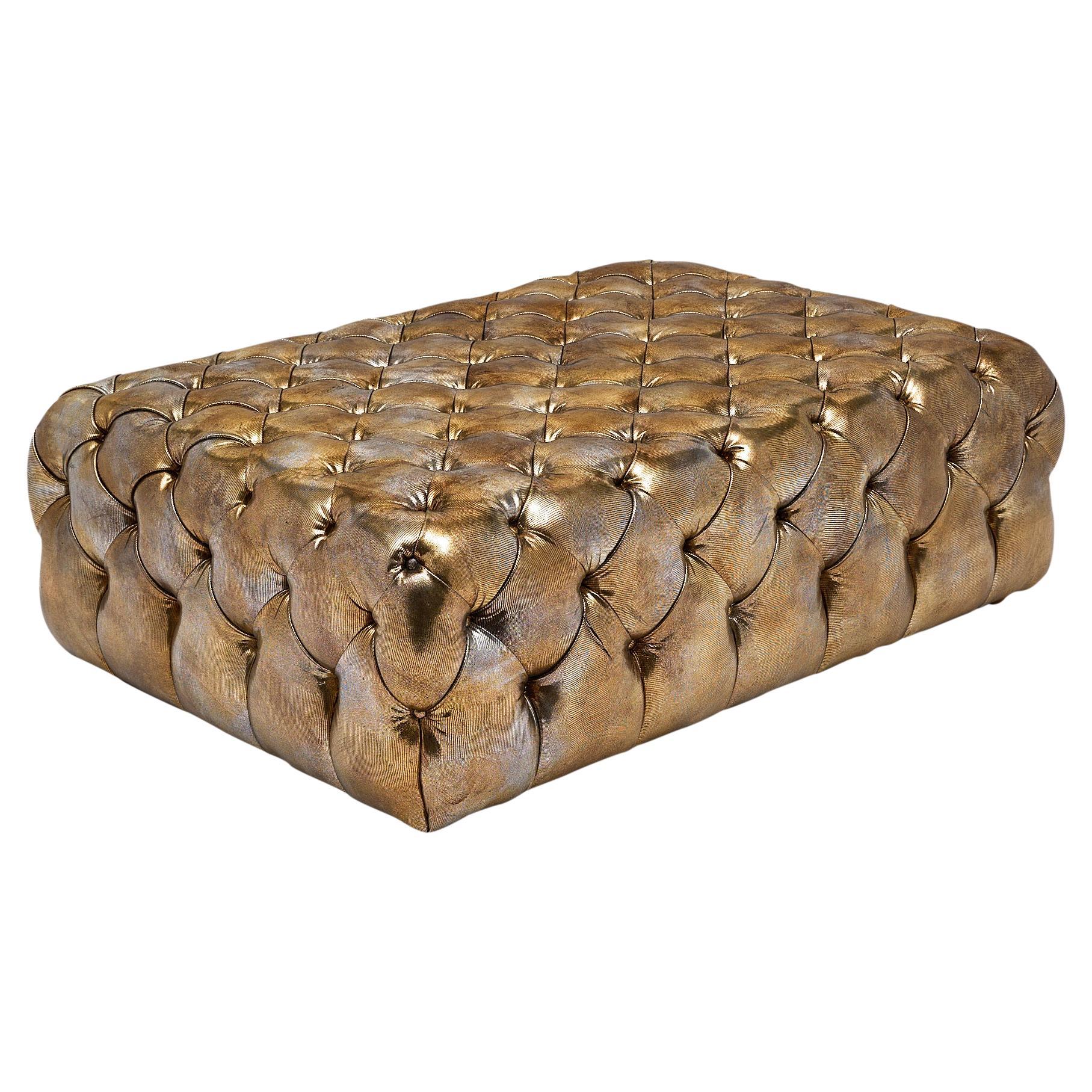 Italian Gold Leather Chesterfield Ottoman/Bench
