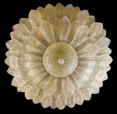 Italian Gold Leaves Murano Glass Ceiling Light or Flush Mount