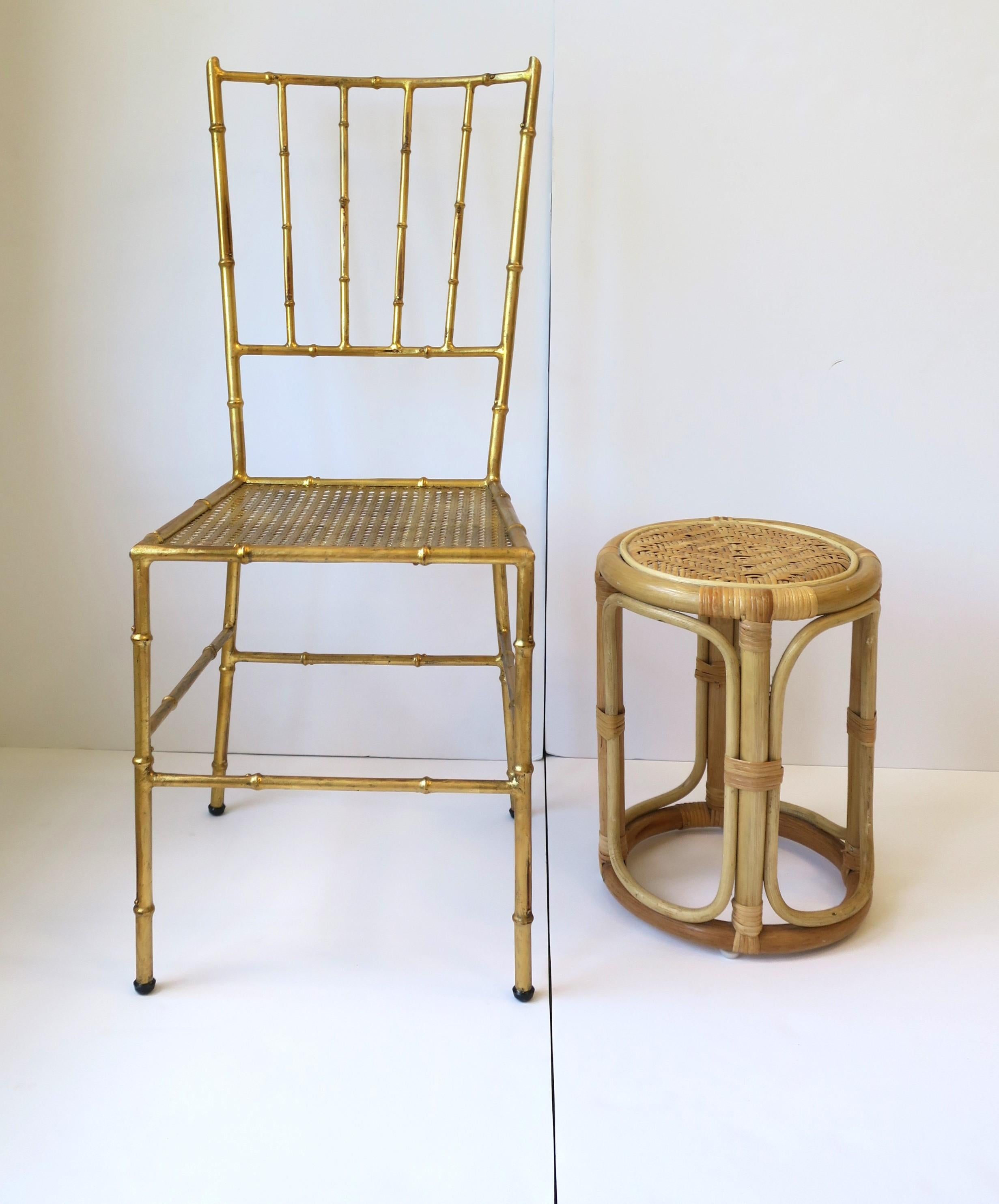Italian Gold Metal Cane and Bamboo-Esque Desk, Dining or Side Chair For Sale 4