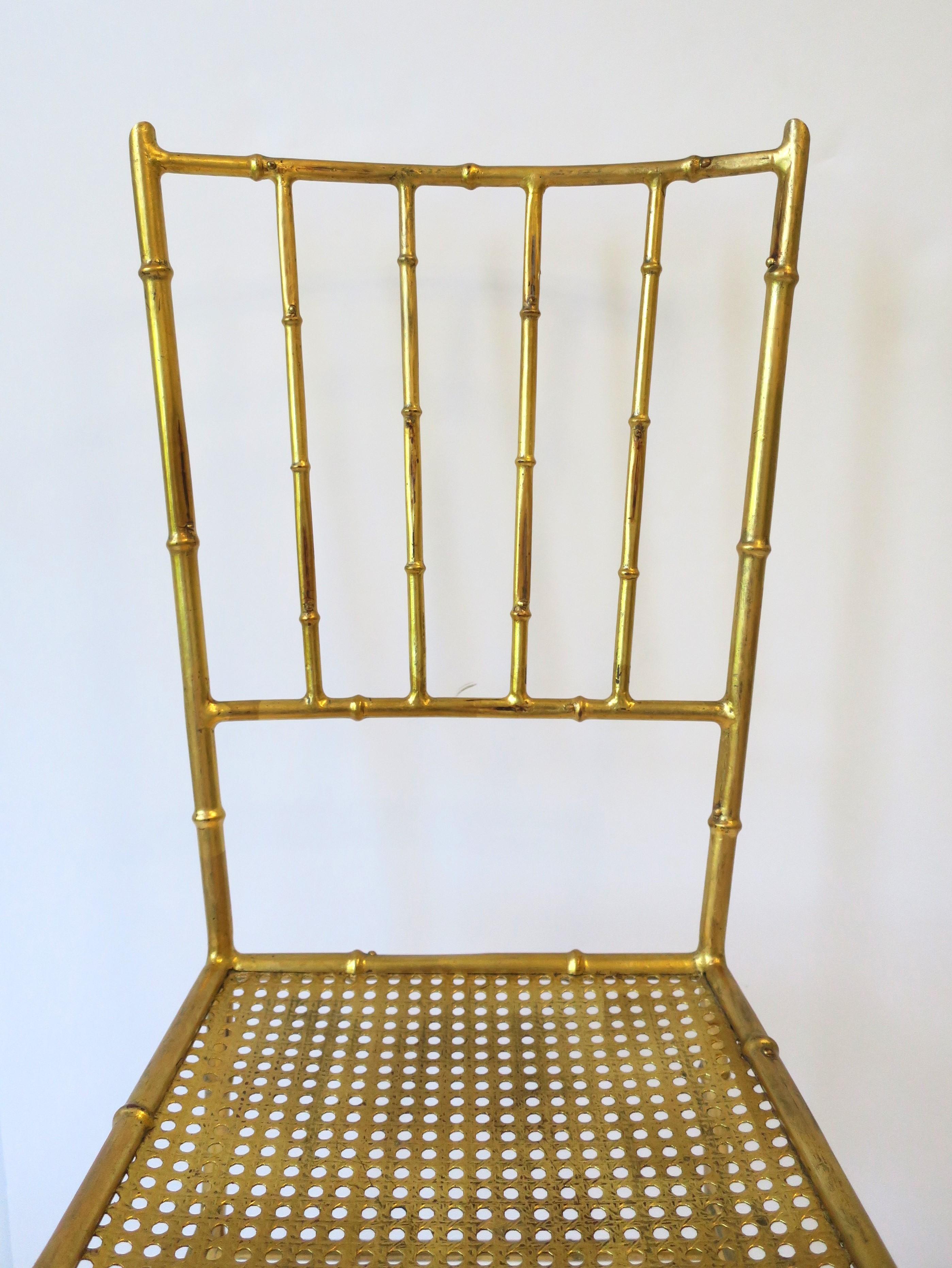 Italian Gold Metal Cane and Bamboo-Esque Desk, Dining or Side Chair For Sale 11