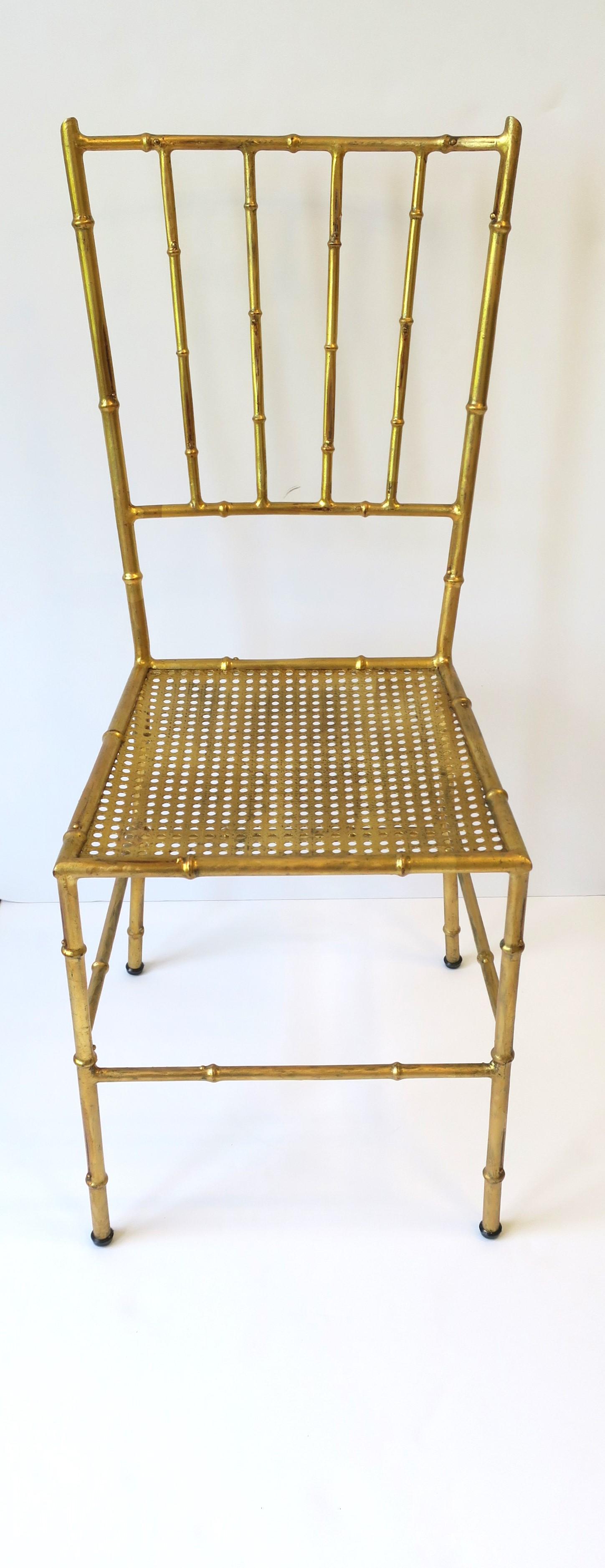Mid-20th Century Italian Gold Metal Cane and Bamboo-Esque Desk, Dining or Side Chair For Sale