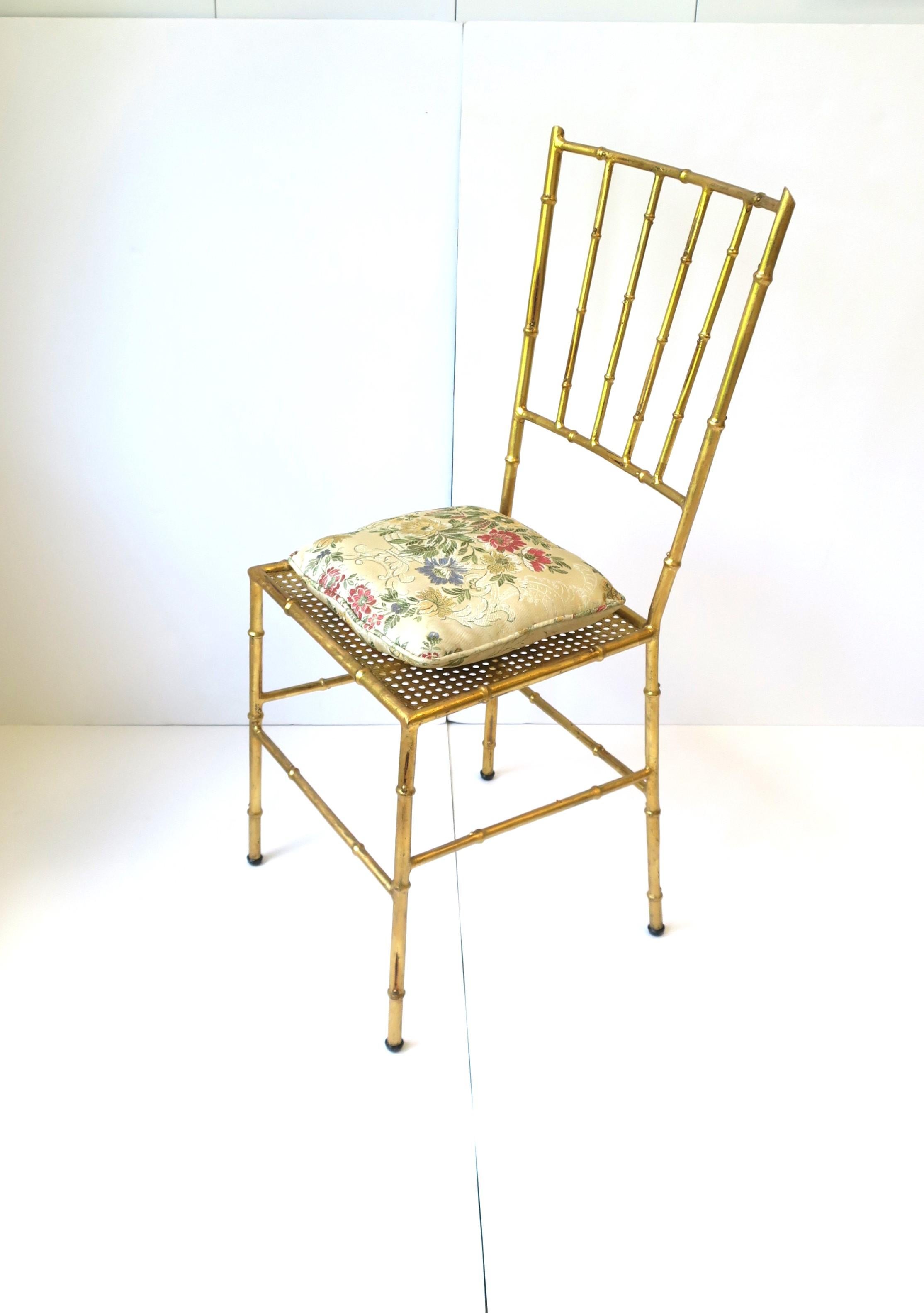 Italian Gold Metal Cane and Bamboo-Esque Desk, Dining or Side Chair For Sale 1