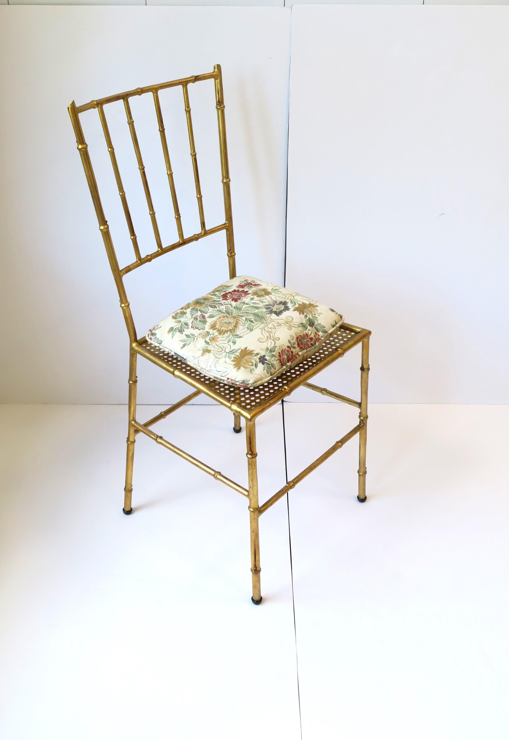 Italian Gold Metal Cane and Bamboo-Esque Desk, Dining or Side Chair For Sale 2