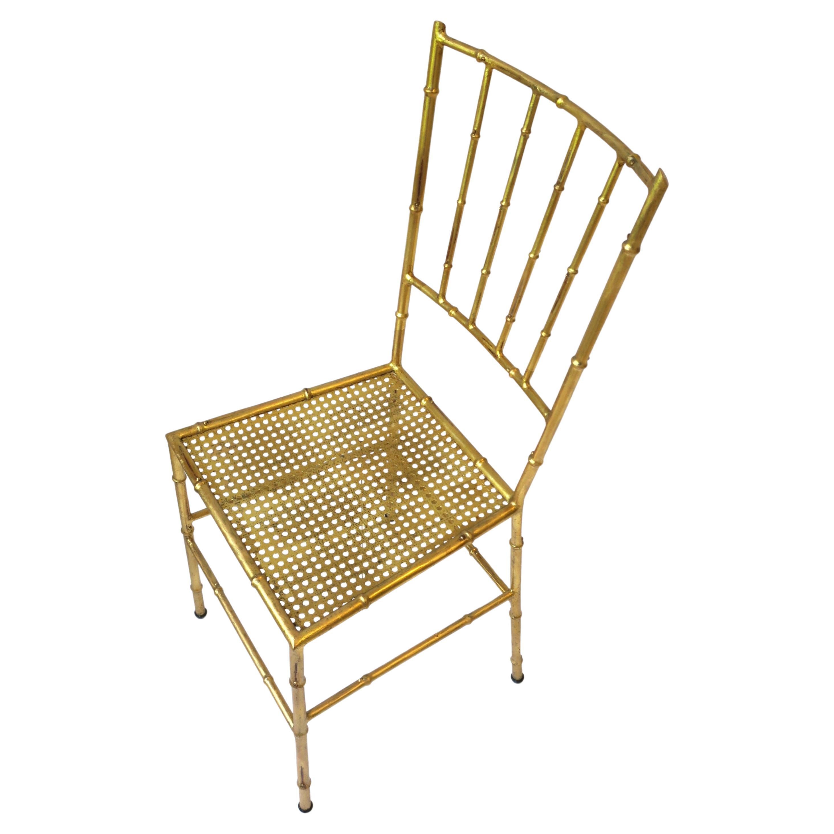Italian Gold Metal Cane and Bamboo-Esque Desk, Dining or Side Chair For Sale