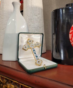 Italian gold metal Cross trilobed branches floral Murano Crystal micromosaic