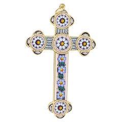 Italian gold metal Cross trilobed branches floral Murano Crystal micromosaic