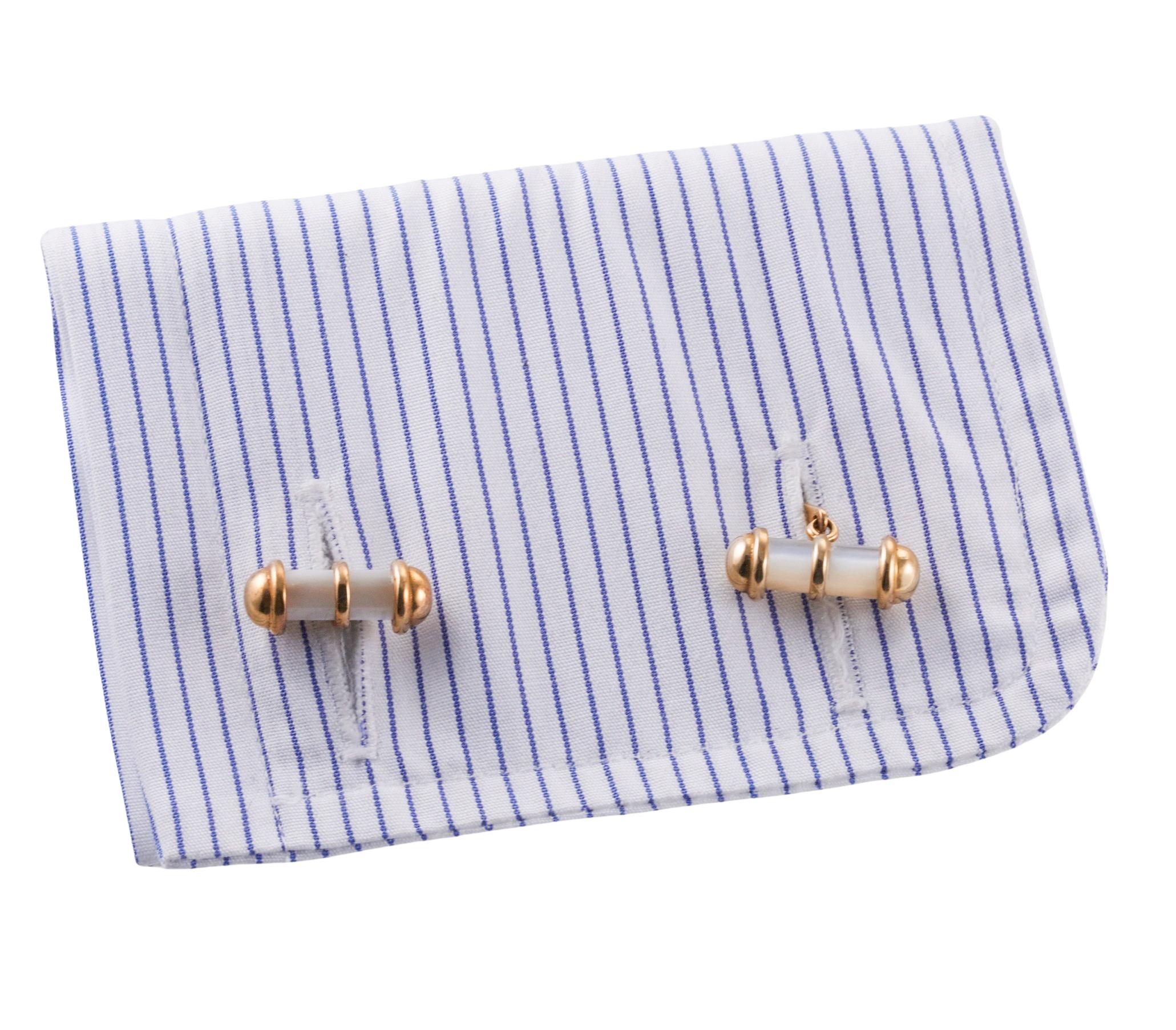 Men's Italian Gold Mother of Pearl Cufflinks For Sale