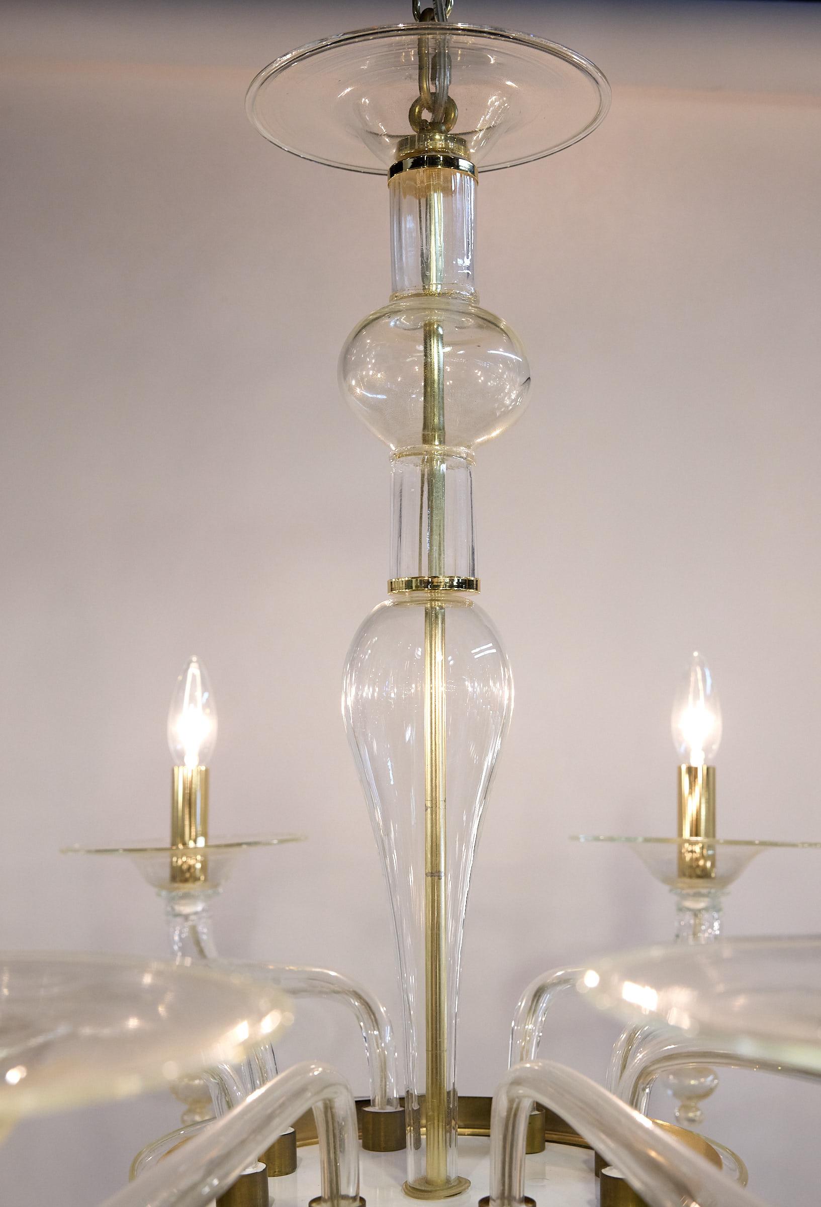 20ième siècle Lustre italien à 8 bras en verre de Murano doré  en vente