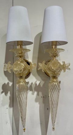 Appliques à fleurs italiennes en verre de Murano doré