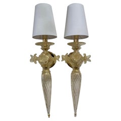 Italian Gold Murano Glass Flower Sconces