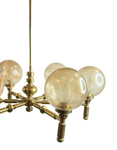 Italian Gold-Plated Brass Chandelier with 6 Glass Globes in Style Angelo Brotto