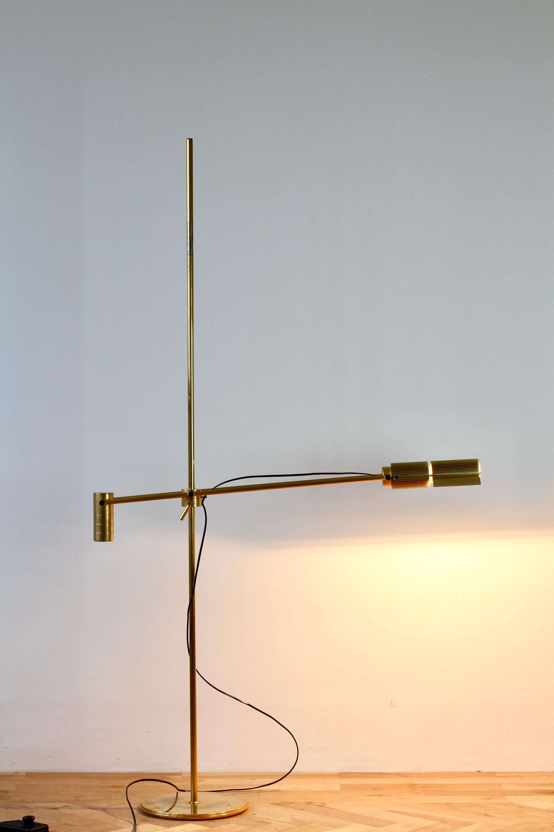 Swiss Lamps Gold Plated Brass Vintage Modernist 1970s Adjustable Floor Lamp  For Sale 1