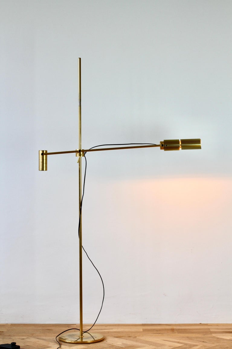 Swiss Lamps Gold Plated Brass Vintage Modernist 1970s Adjustable Floor Lamp  For Sale at 1stDibs