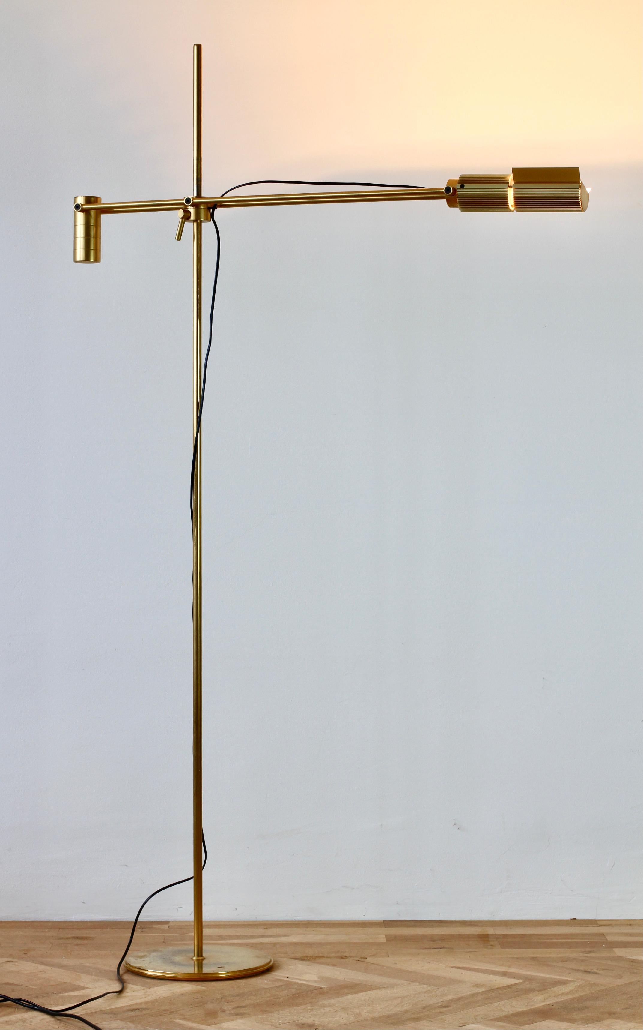 Italian Swiss Lamps Gold Plated Brass Vintage Modernist 1970s Adjustable Floor Lamp  For Sale