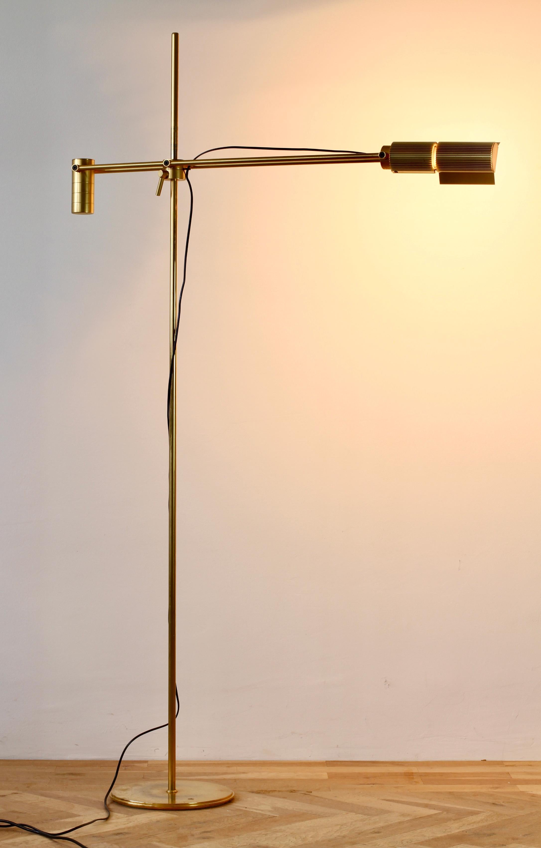 Polished Swiss Lamps Gold Plated Brass Vintage Modernist 1970s Adjustable Floor Lamp  For Sale