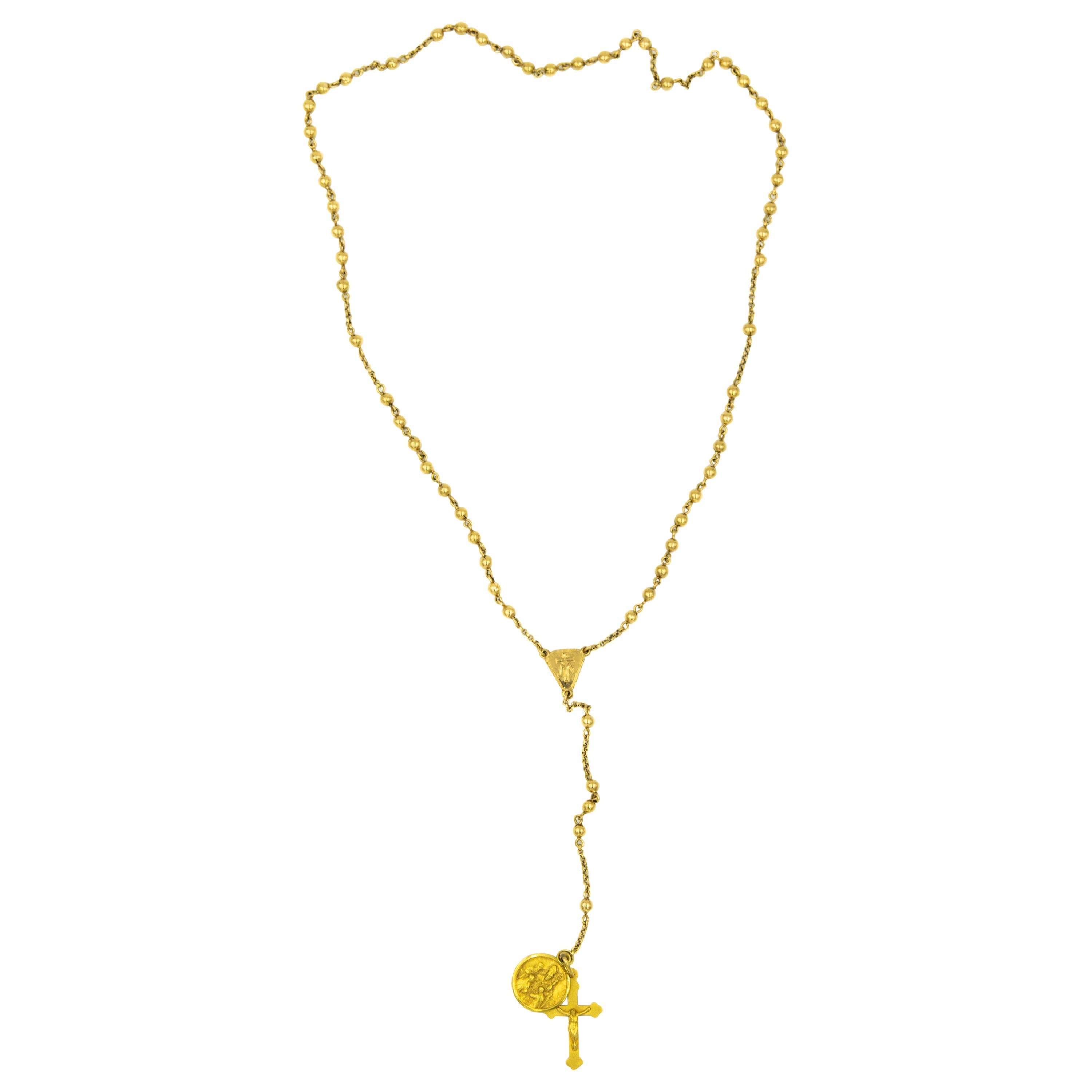 Italian Gold Rosary Cross Memory of Confirmation Ricordo Della Cresima Pendant For Sale